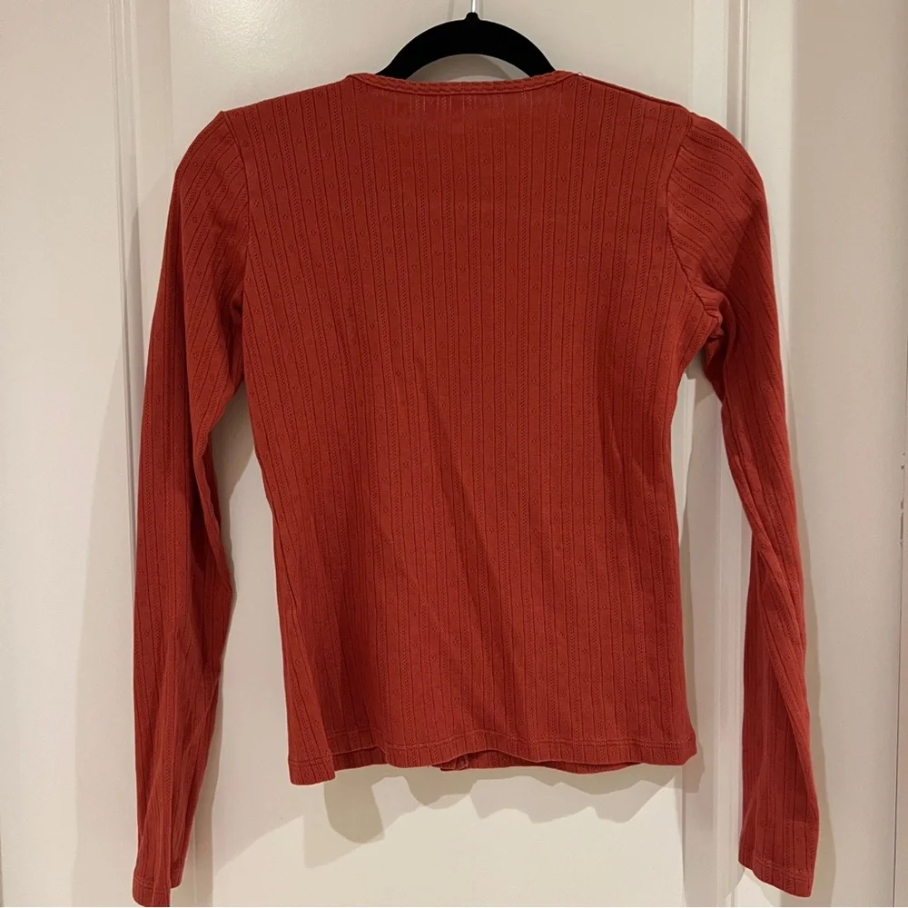 Brandy Melville Red Pointelle Button-Up Top - Picture 5 of 5